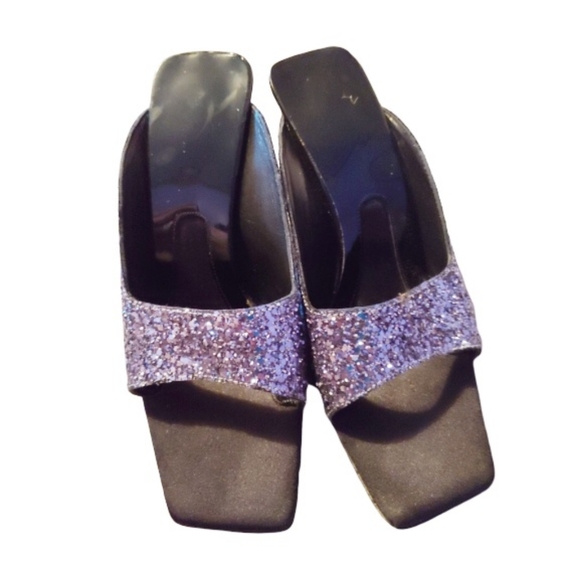 BCBG Max Azria open toed mule glitter heels - Picture 2 of 4